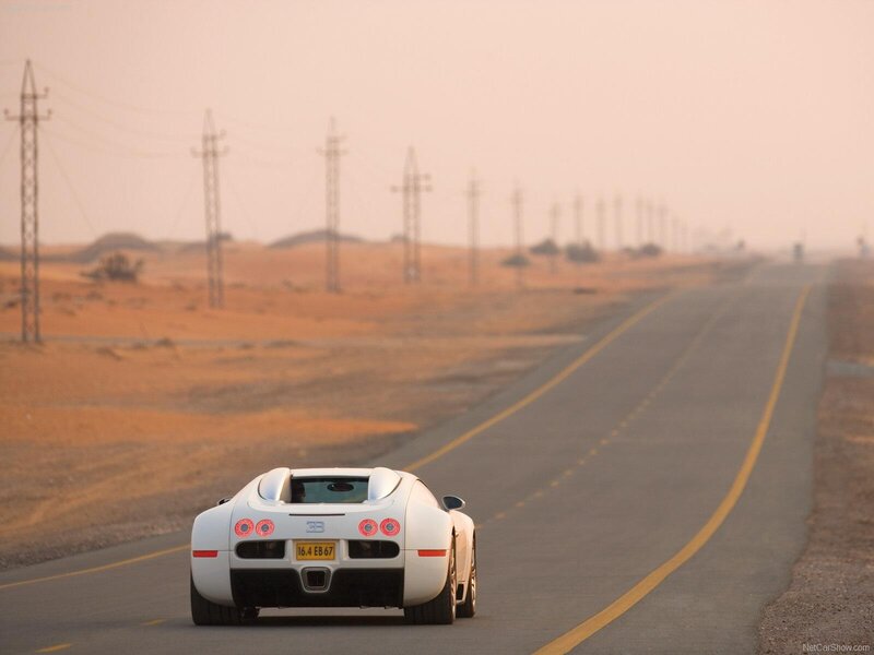 White Bugatti on desert road
