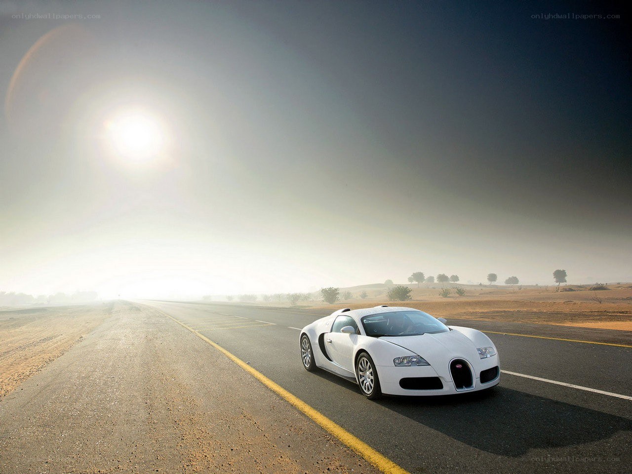 White Bugatti on desert road