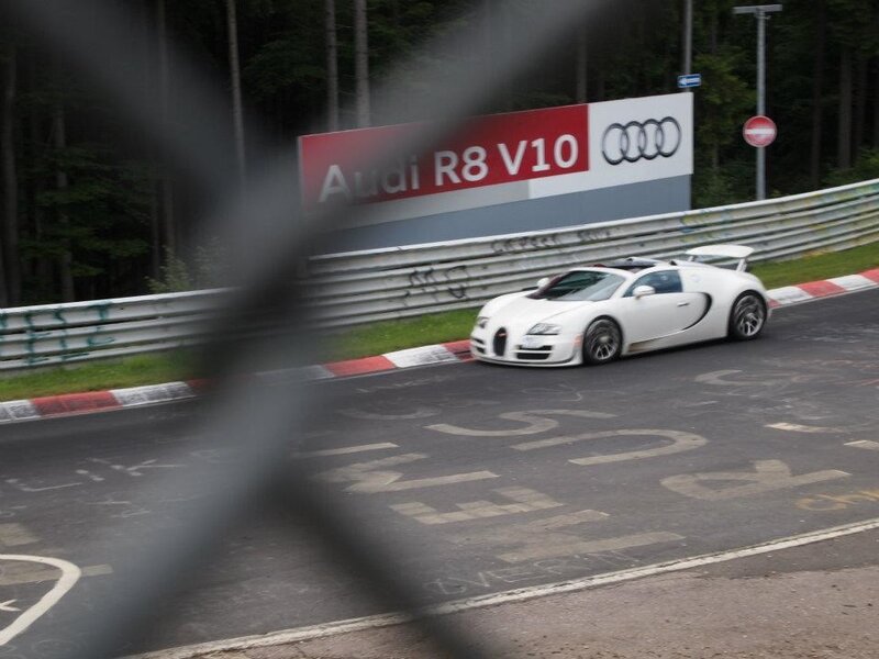 White Bugatti on racetrack