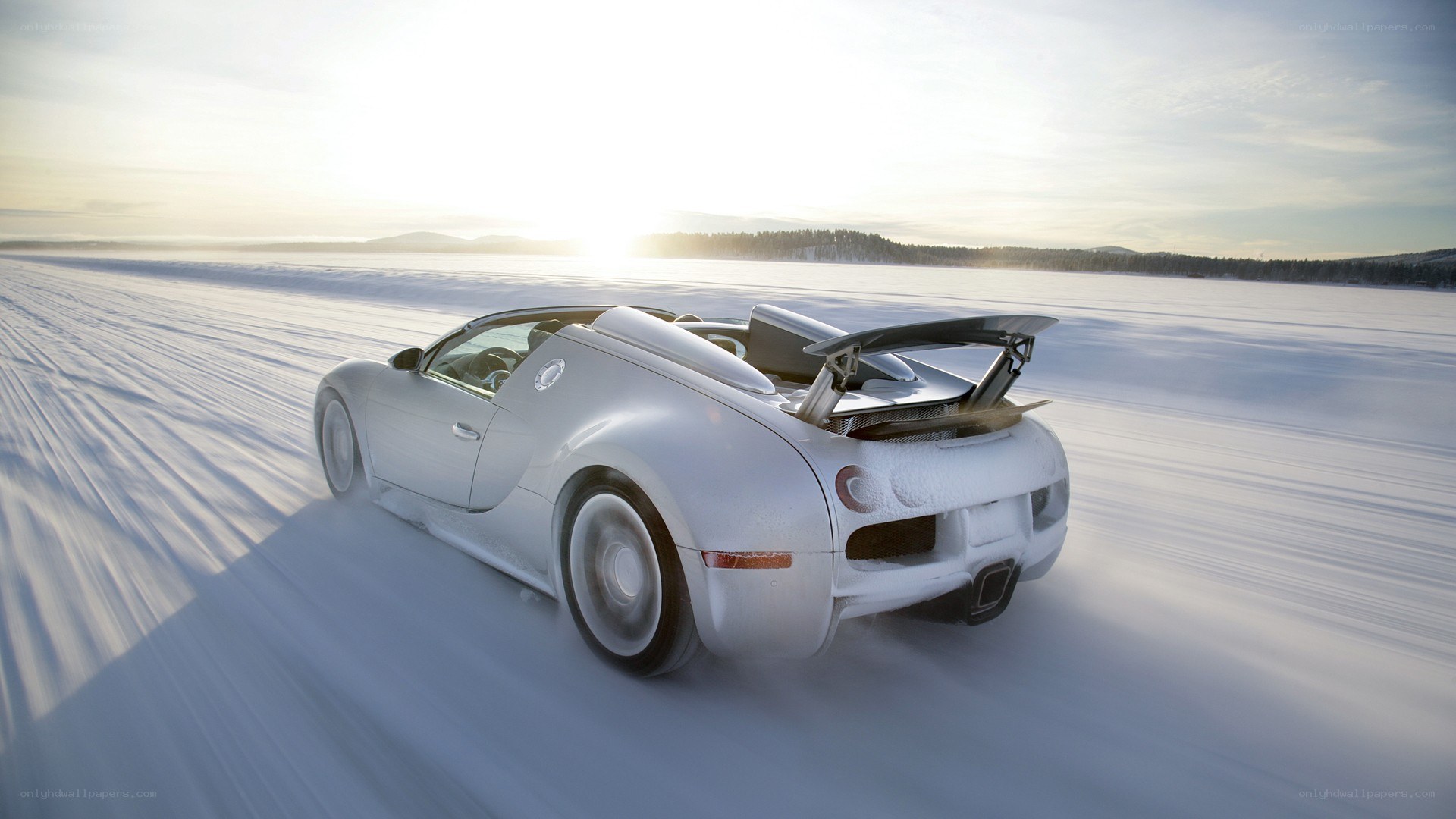 White Bugatti on snowy track