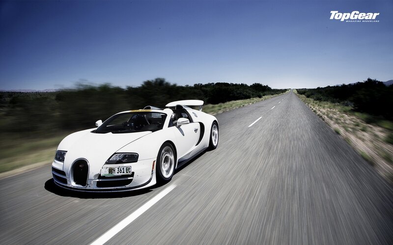White Bugatti speeding on road