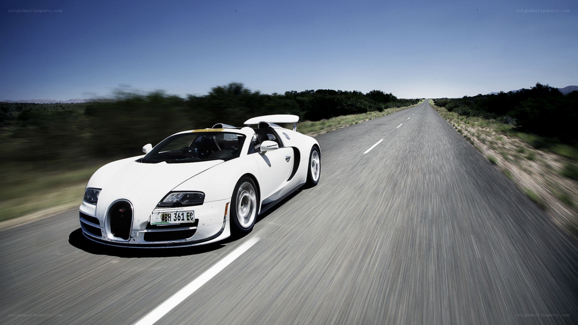 white bugatti speeding on road