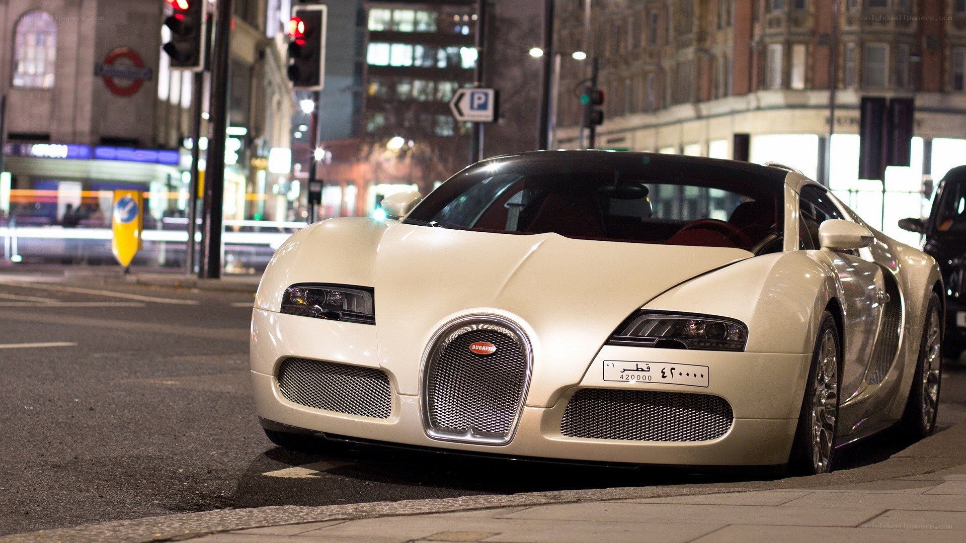 White Bugatti Veyron at night