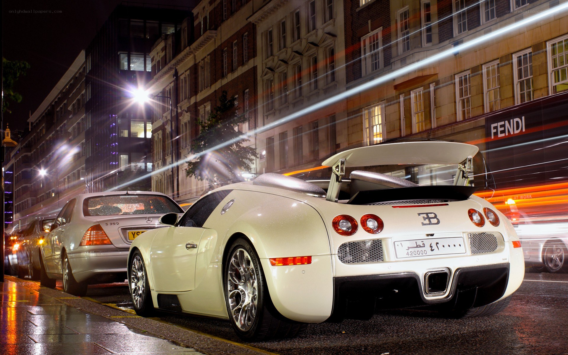 White Bugatti Veyron at night