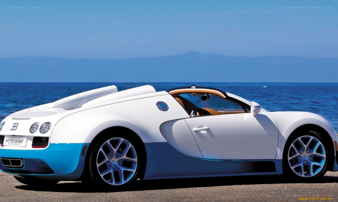 White Bugatti Veyron by the sea