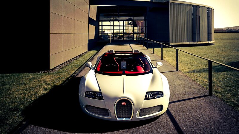 White Bugatti Veyron — Dramatic, Afternoon, Photograph, Car, Building, Grass