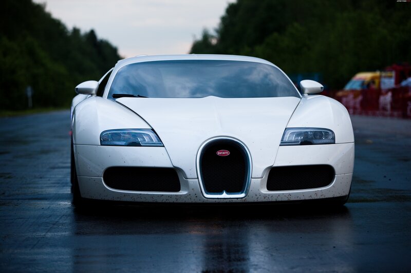 White Bugatti Veyron — Dramatic, Night, Photograph, Car, Road