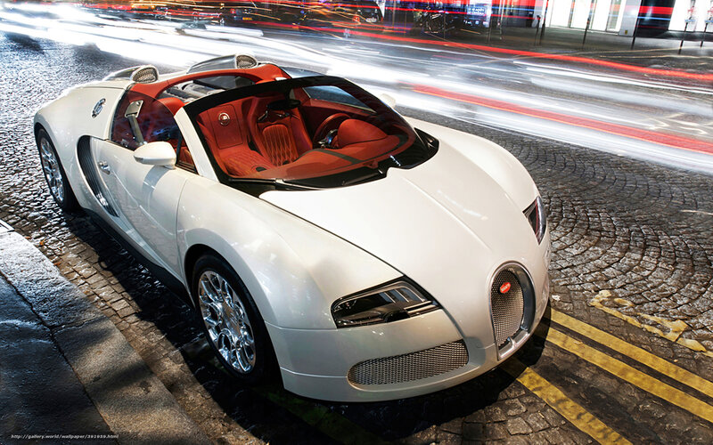 White Bugatti Veyron — Dramatic, Night, Photograph, Car