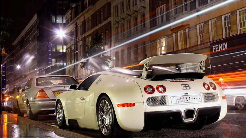 White Bugatti Veyron — Dramatic, Night, Photograph