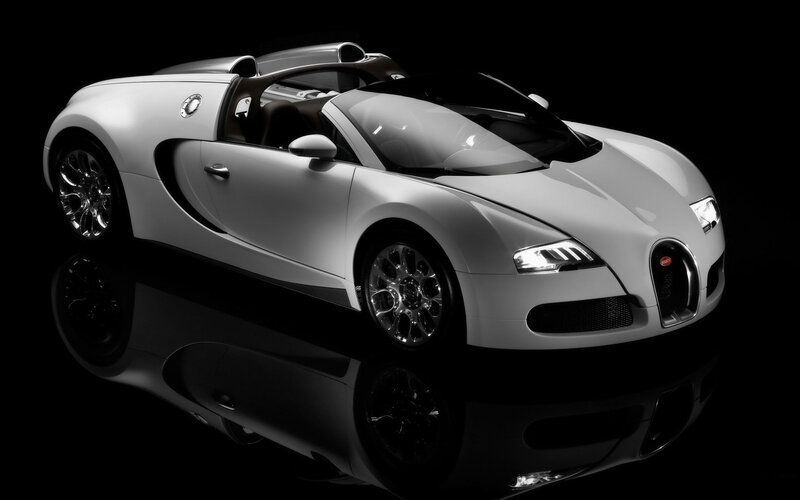 White Bugatti Veyron — Dramatic, Photograph, Car, Reflective Surface, Black Background