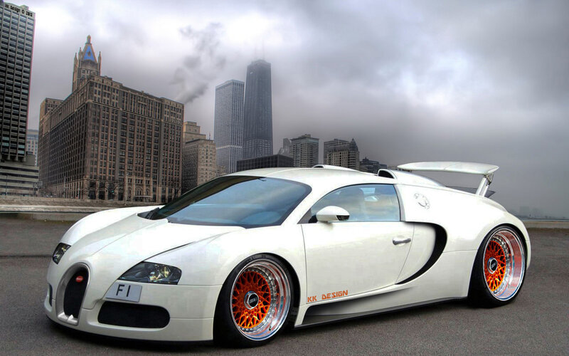 White Bugatti Veyron — Dramatic, Photograph, City Skyline