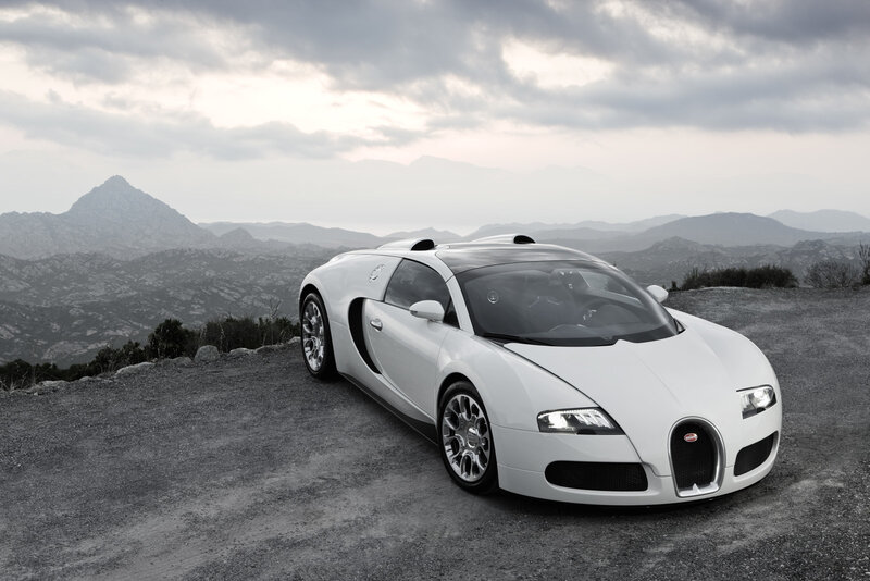 White Bugatti Veyron — Dramatic, Photograph, Mountains