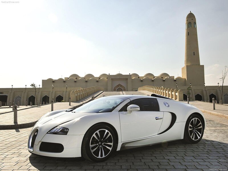 White Bugatti Veyron in front of mosque