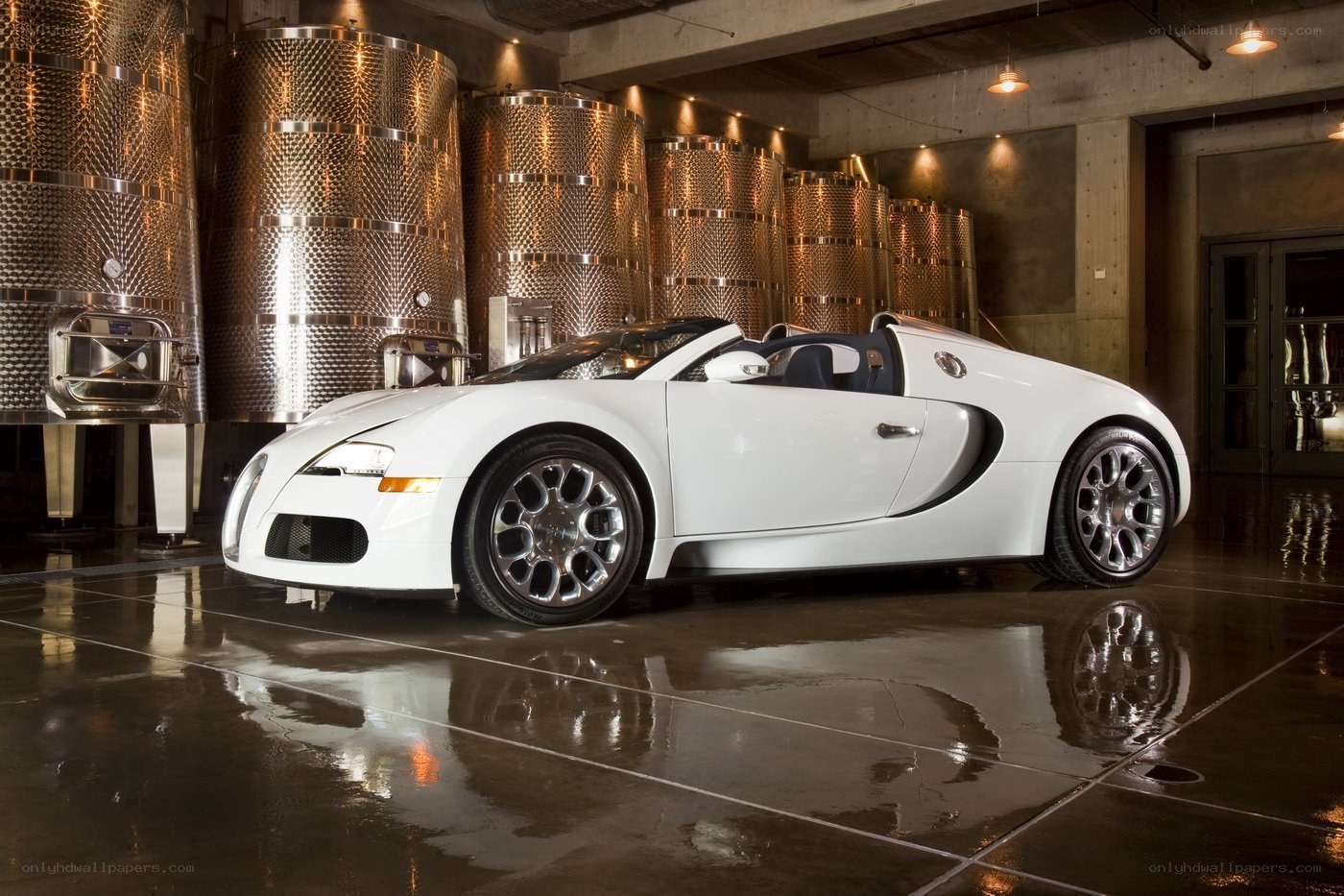 White Bugatti Veyron in winery