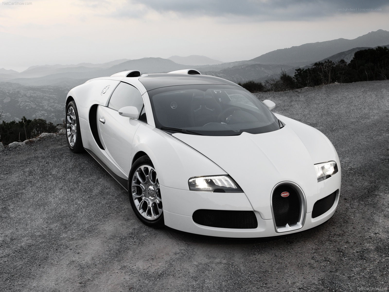 White Bugatti Veyron on a mountain road