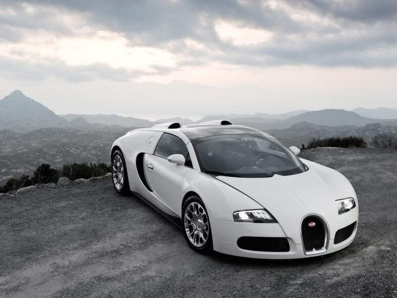White Bugatti Veyron on a mountain