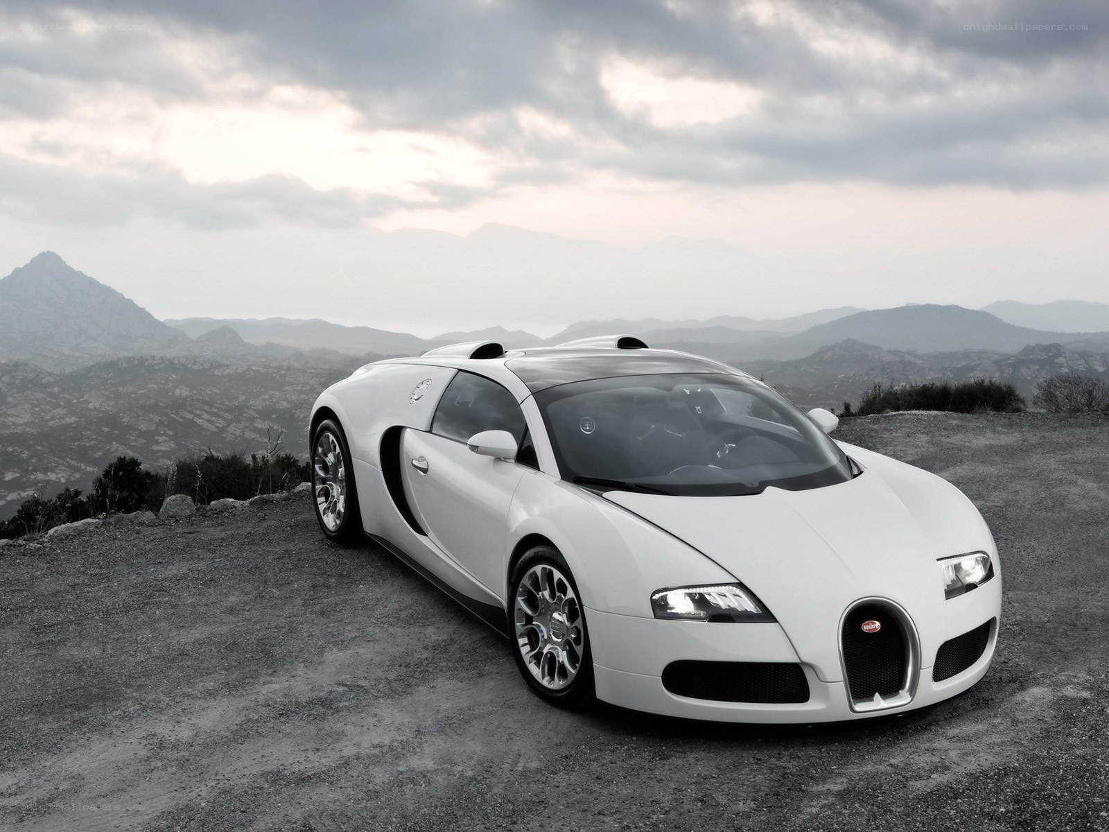 White Bugatti Veyron on a mountain