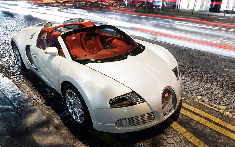 White Bugatti Veyron on city street