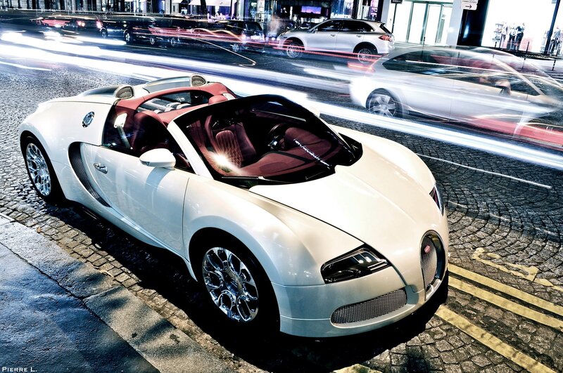 White Bugatti Veyron on city street