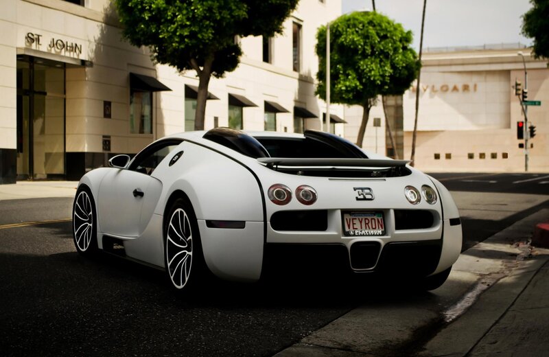 White Bugatti Veyron on city street