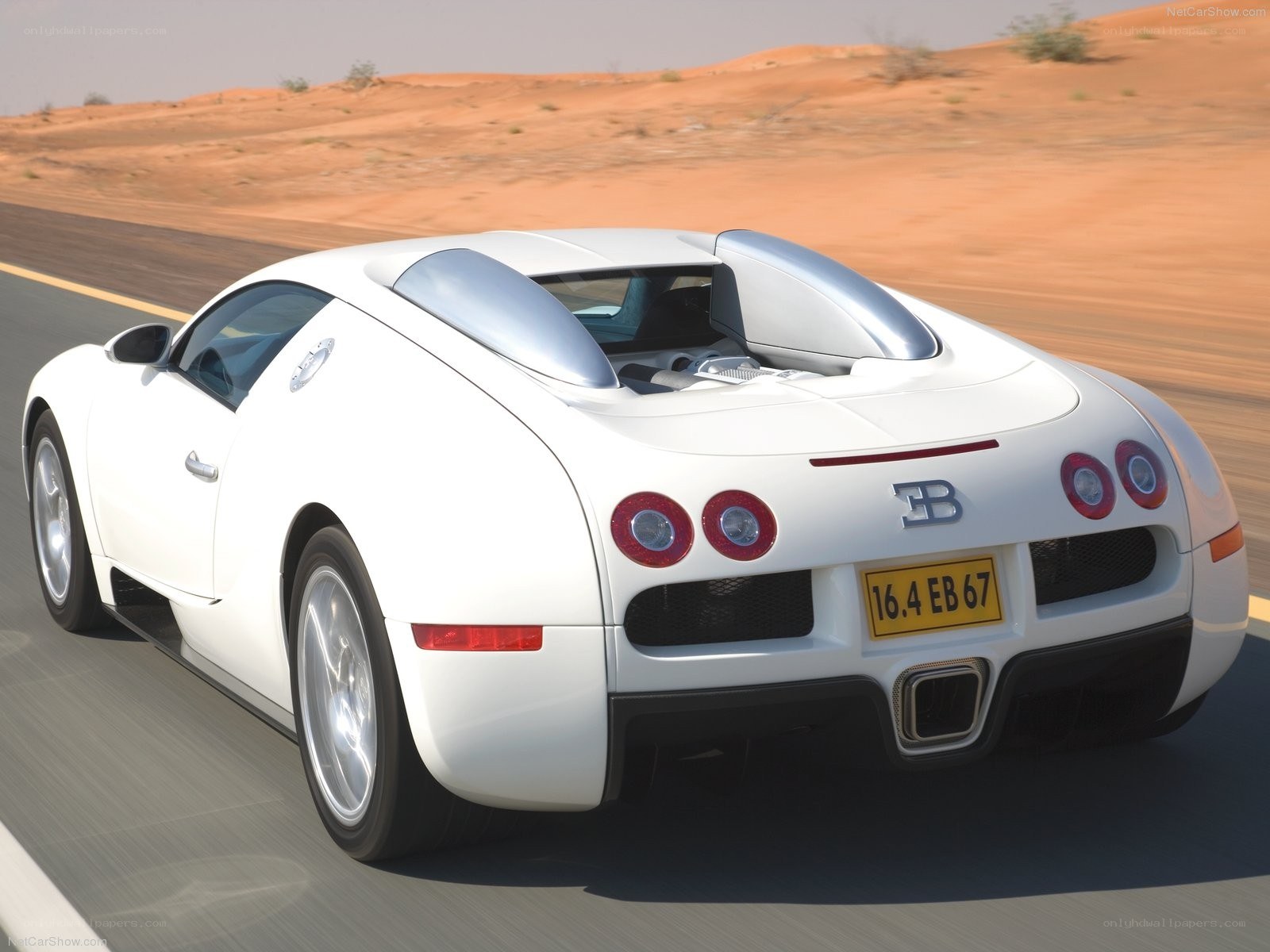 white bugatti veyron on desert road