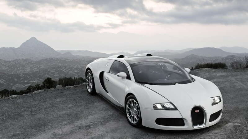 White Bugatti Veyron on mountain road