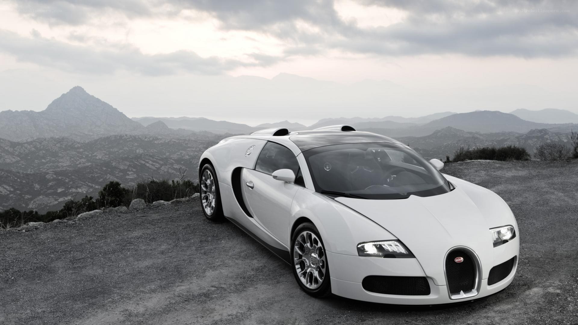 White Bugatti Veyron on mountain road