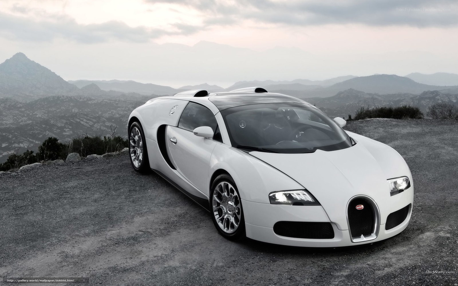 White Bugatti Veyron on mountain road
