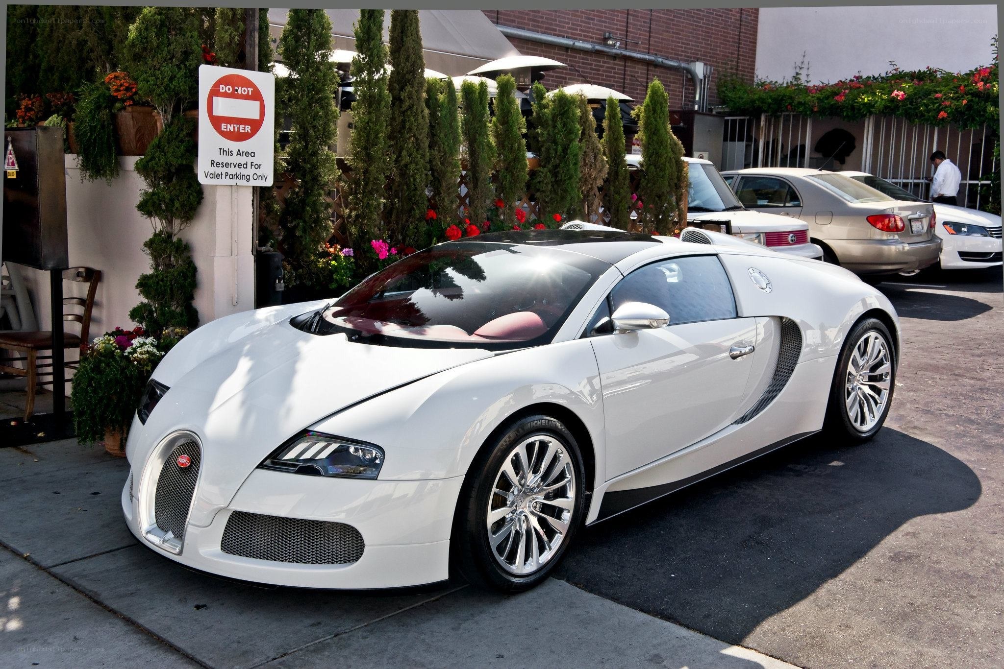 White Bugatti Veyron parked outside