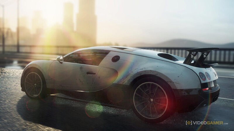White Bugatti Veyron — Silver, Dramatic, Sunset