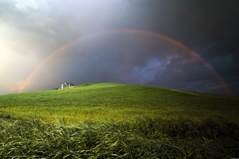 White Building on Hill — Green