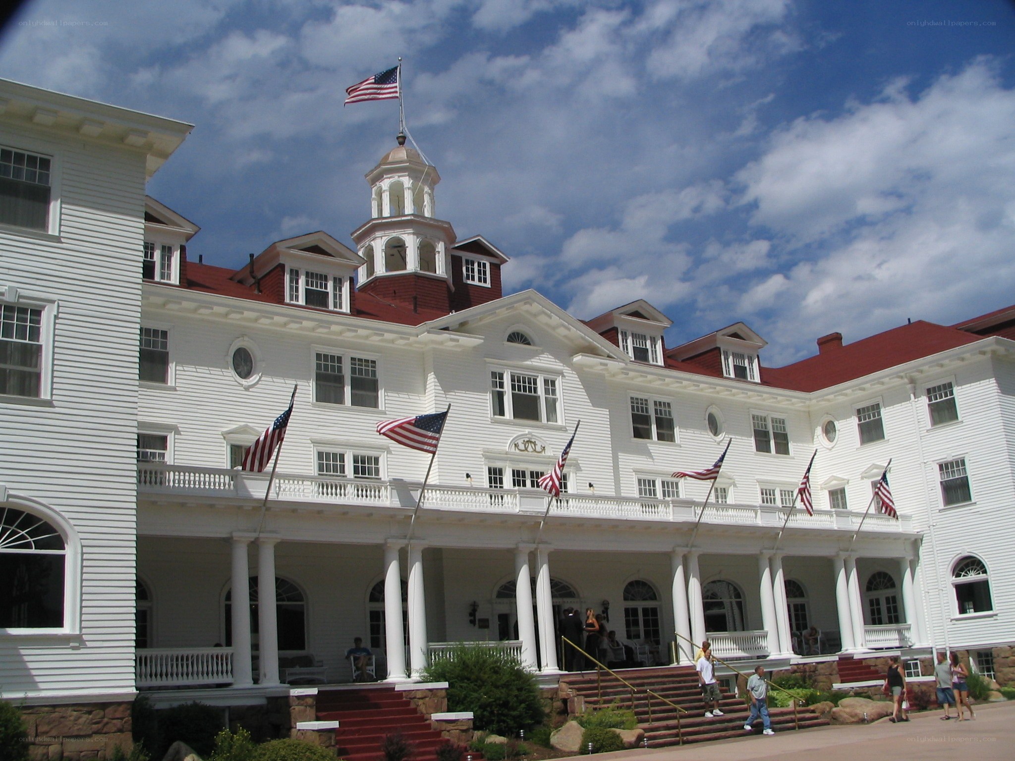 White building with American flags