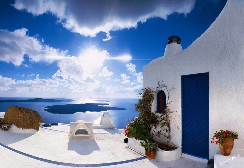 White Building with Blue Door