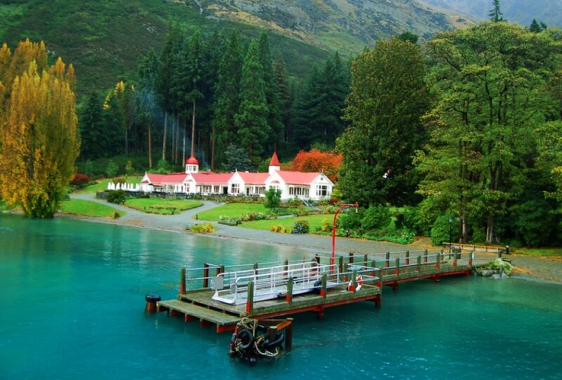 White Building with Red Roof — Blue, Serene