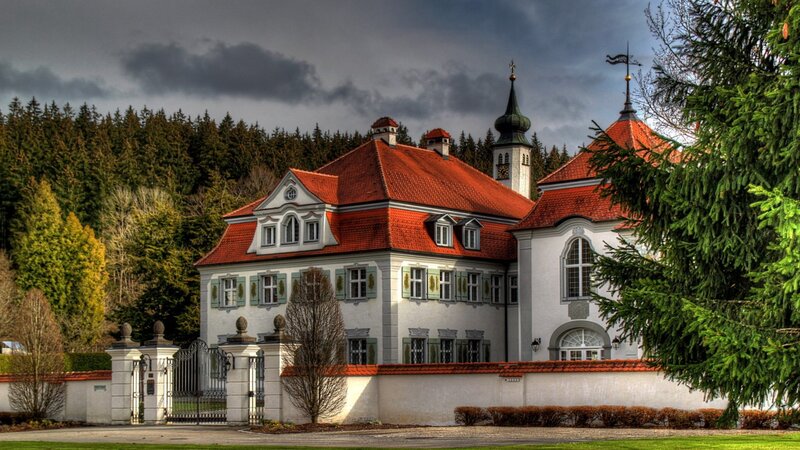 White Building with Red Roof — Dramatic