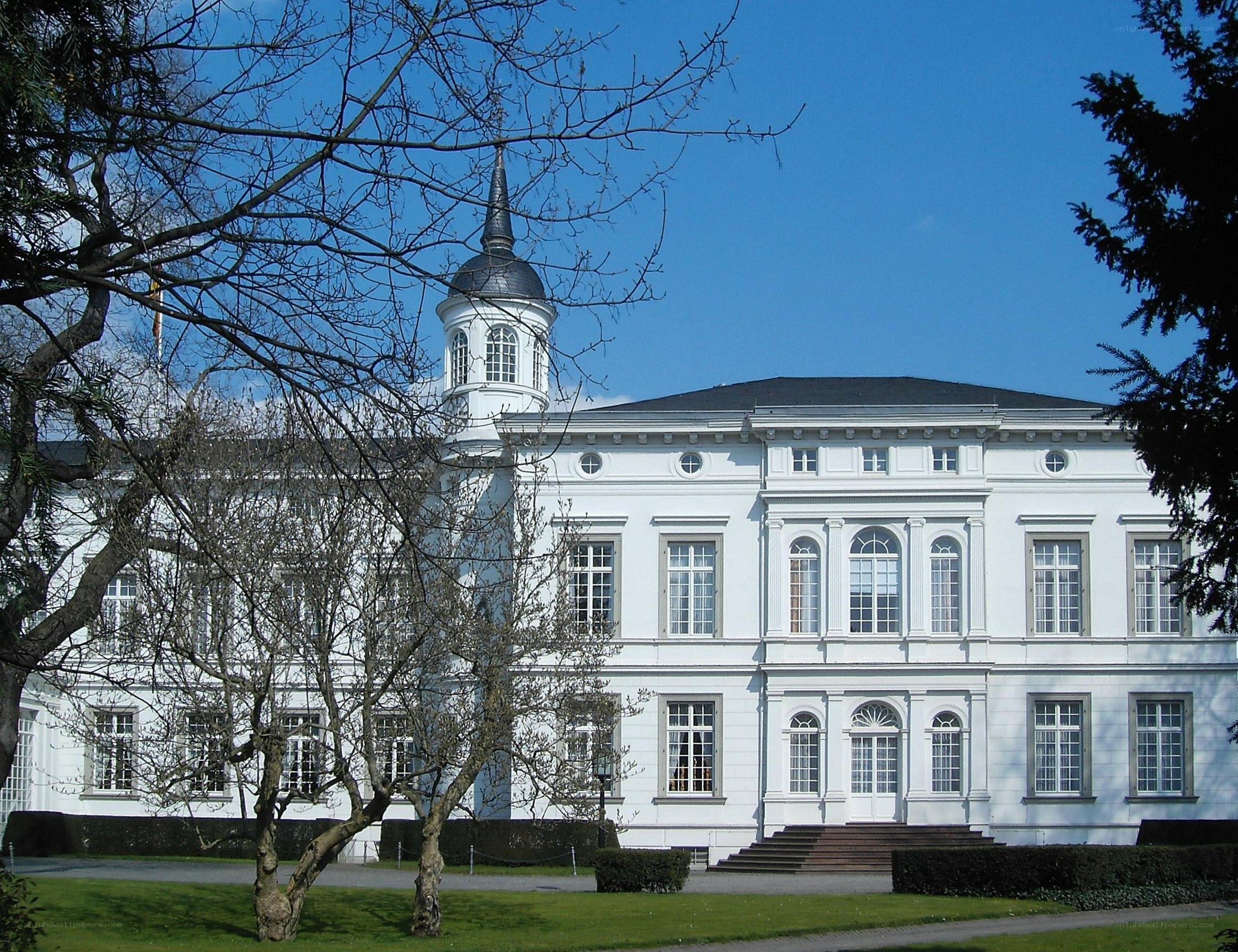 white building with tower