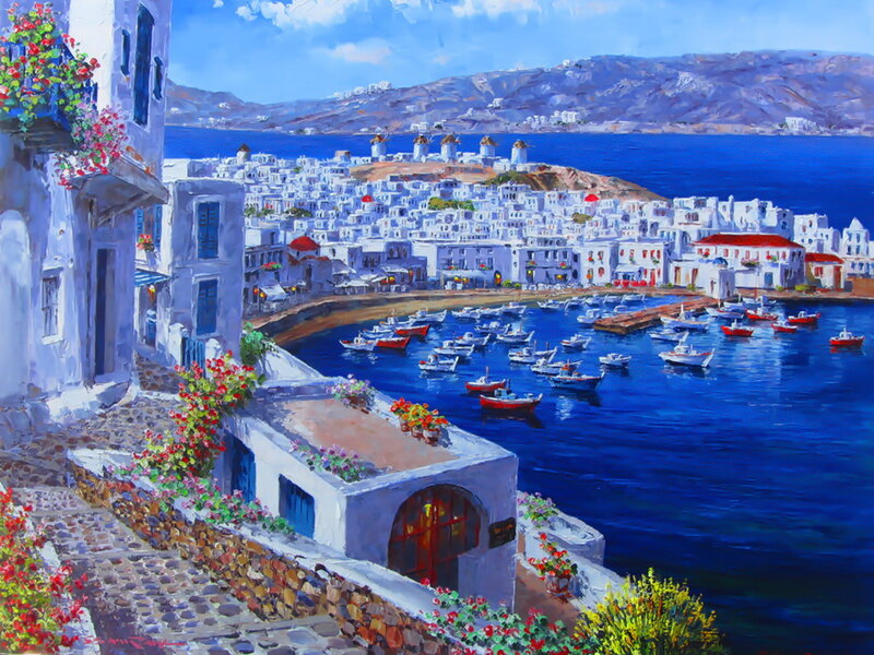 White Buildings by Harbor — Blue
