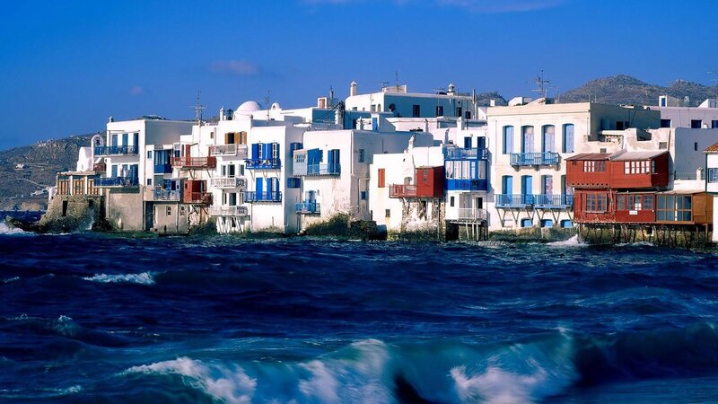 White Buildings by Sea — Blue
