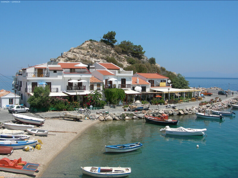 White Buildings by the Sea — Blue, Serene