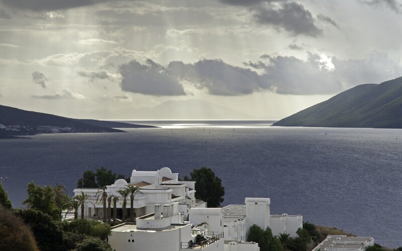White Buildings by the Sea — Blue