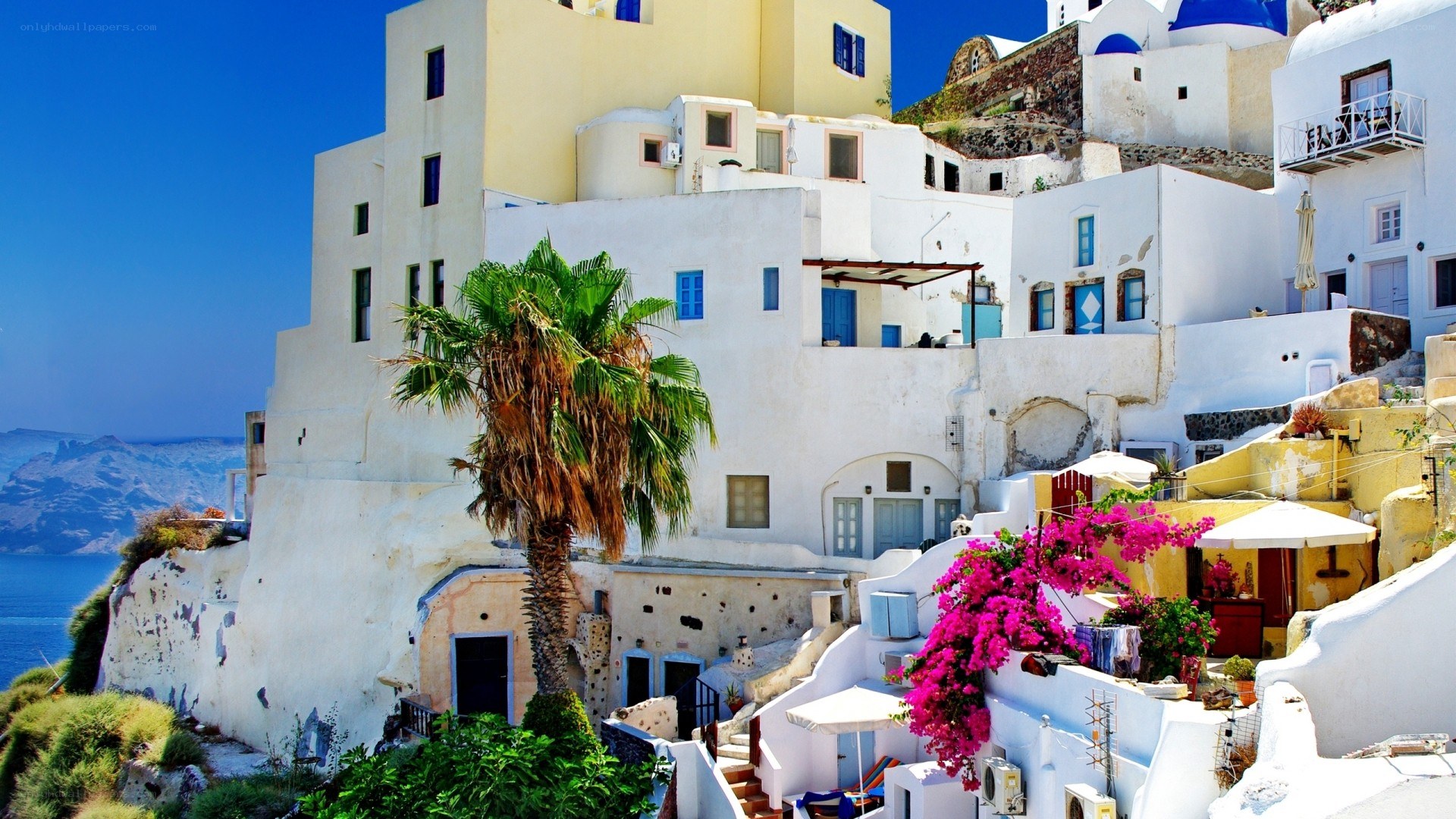 White buildings on a cliffside