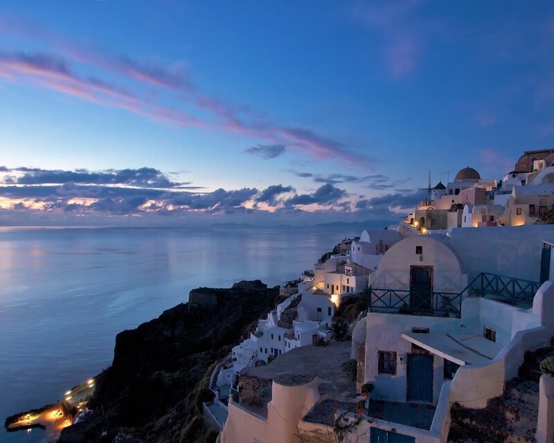 White Buildings on Cliff — Blue, Serene, Night