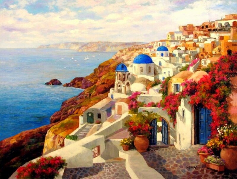 White Buildings on Cliff — Blue, Serene