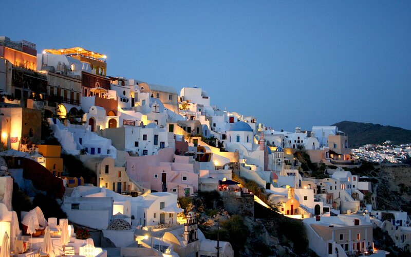 White Buildings on Cliff — Serene, Night, Photograph
