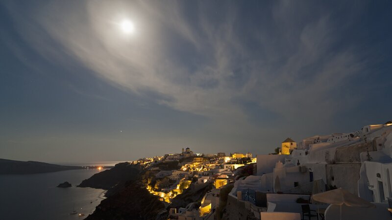 White Buildings on Cliff — Serene, Night