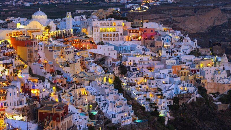 White Buildings on Hillside — Serene, Night, Photograph