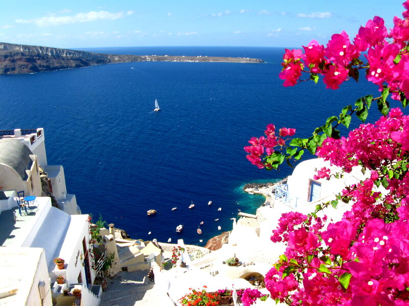 White Buildings Overlooking Sea — Blue, Serene