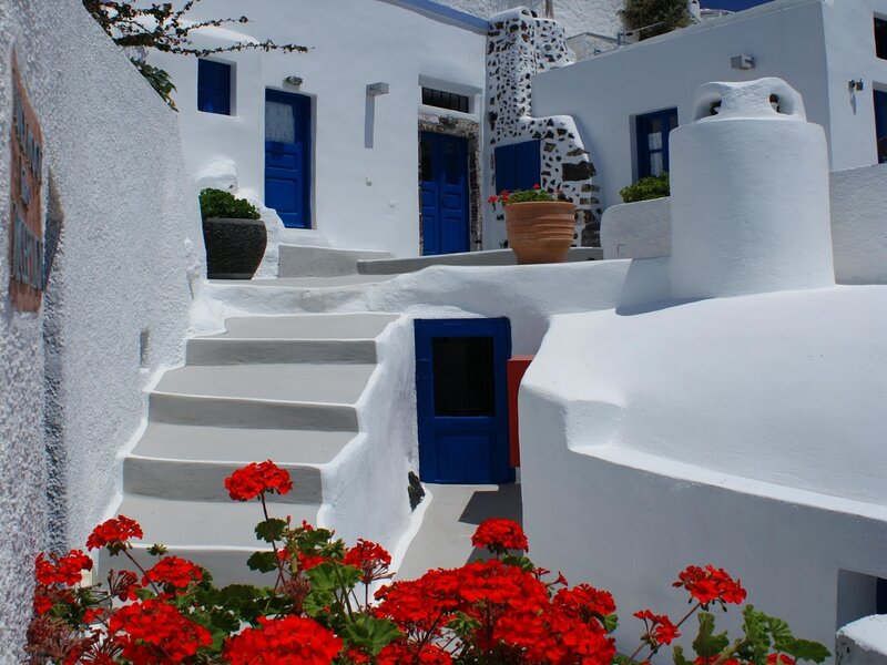 White Buildings with Blue Doors — Serene