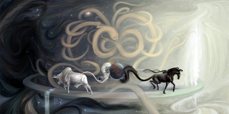 White Bull and Black Horse