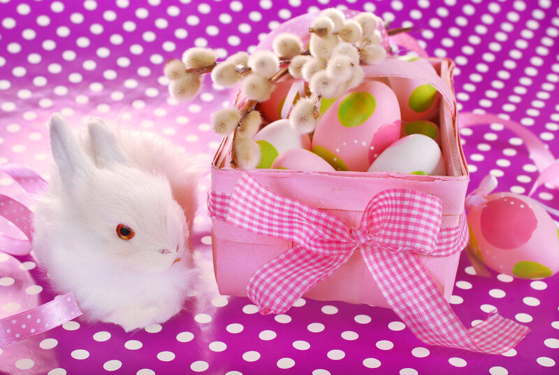 White Bunny with Basket — Pink